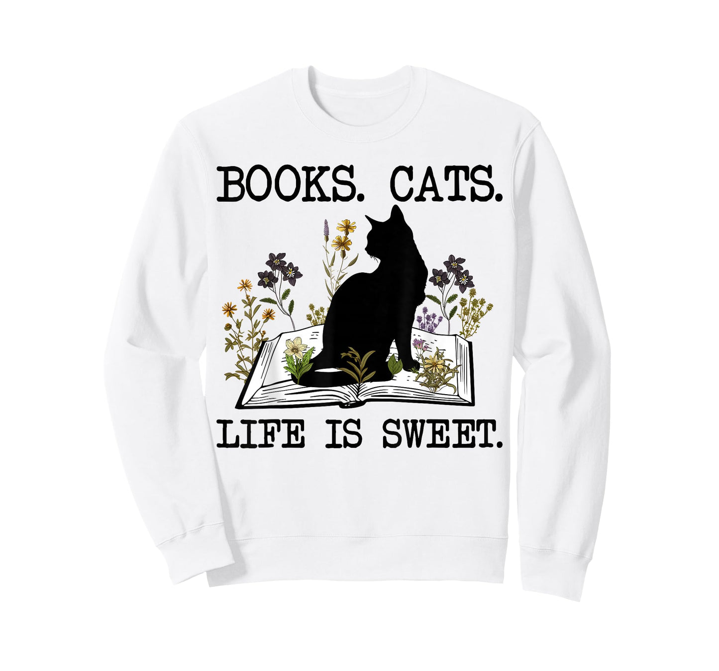Books Cats Life is Sweet Funny Cat Book Lover Men Women Teen T-Shirt