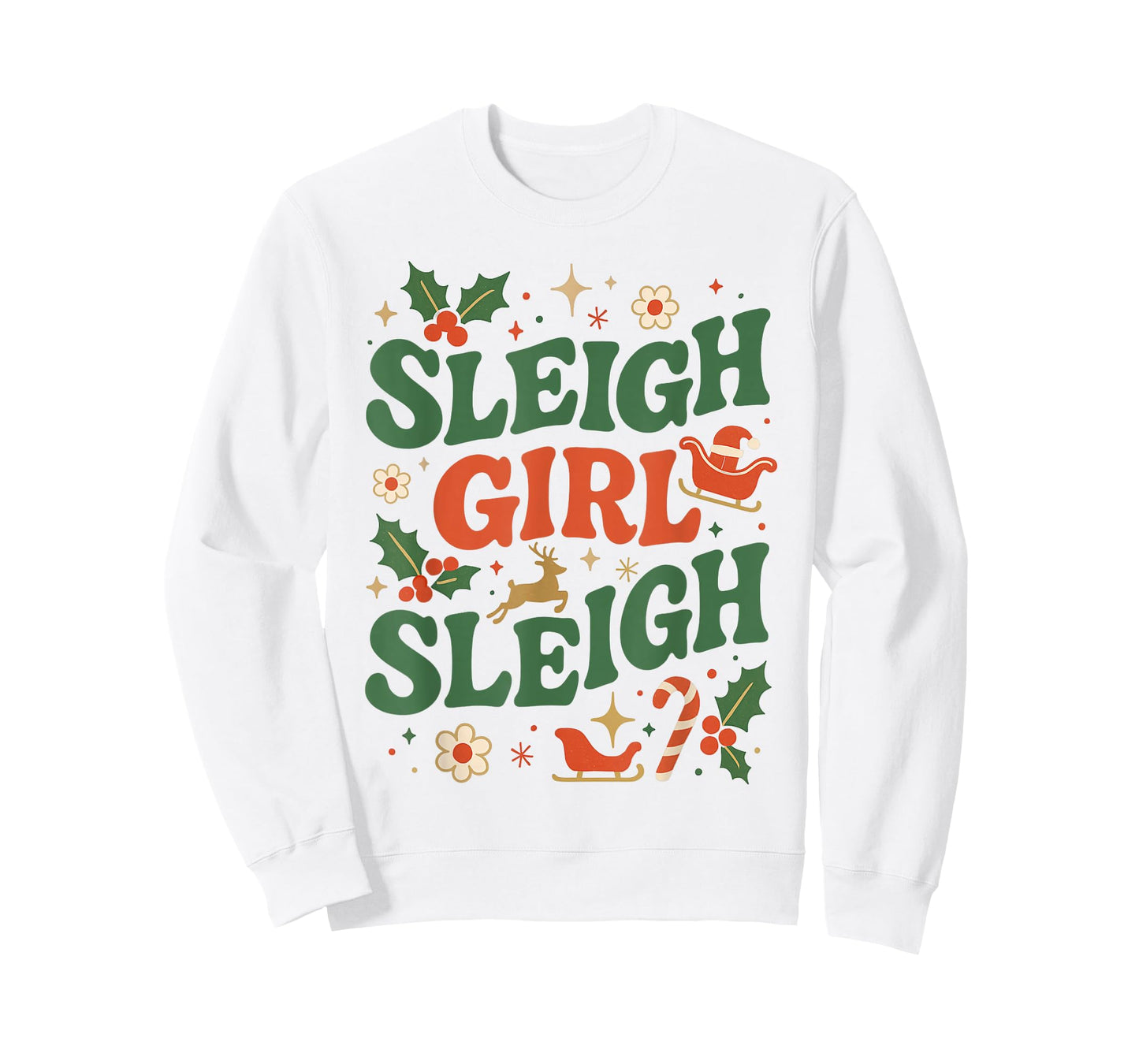 Funny Sleigh Girl Sleigh Vintage 70s Christmas Graphic T-Shirt