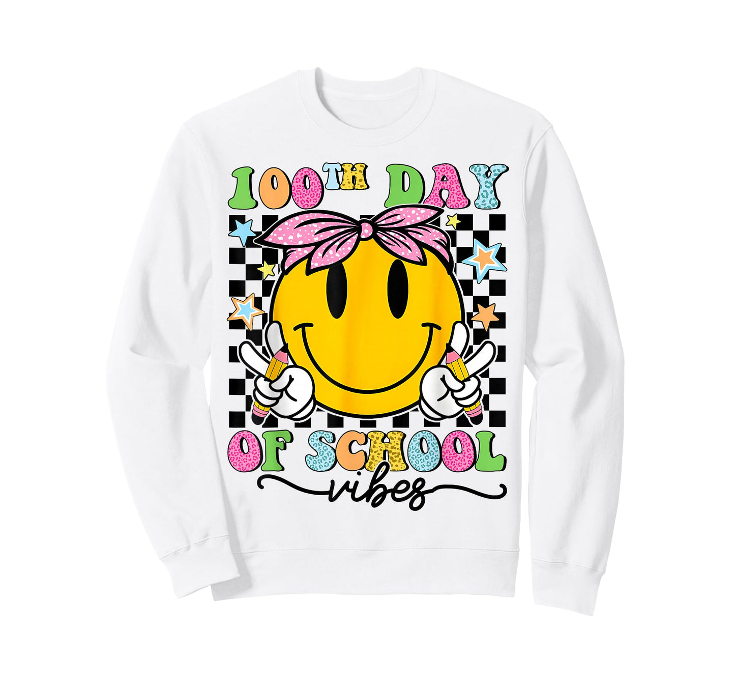 Groovy Face 100 Days of School Vibes 100th Day Bandana Girl T-Shirt
