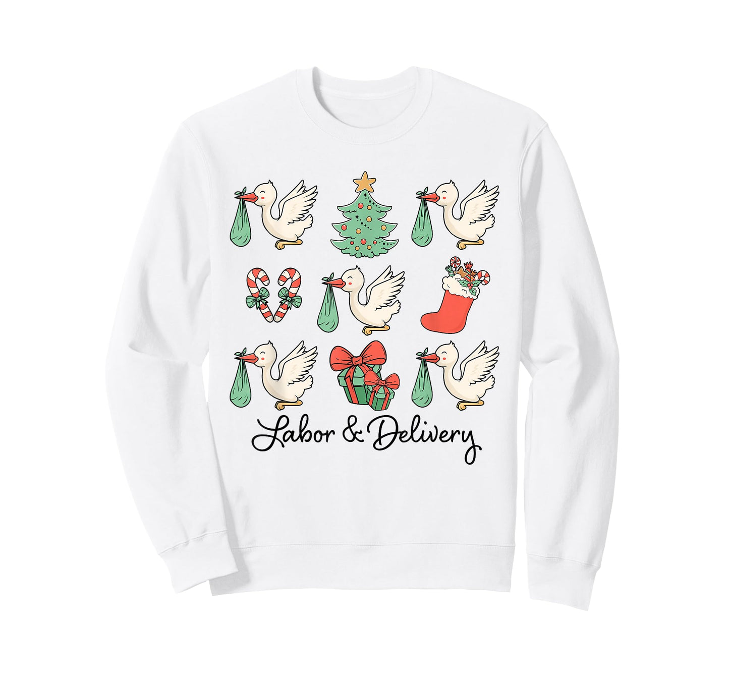 Labor and Delivery Christmas Women Nurse Stork Squad T-Shirt