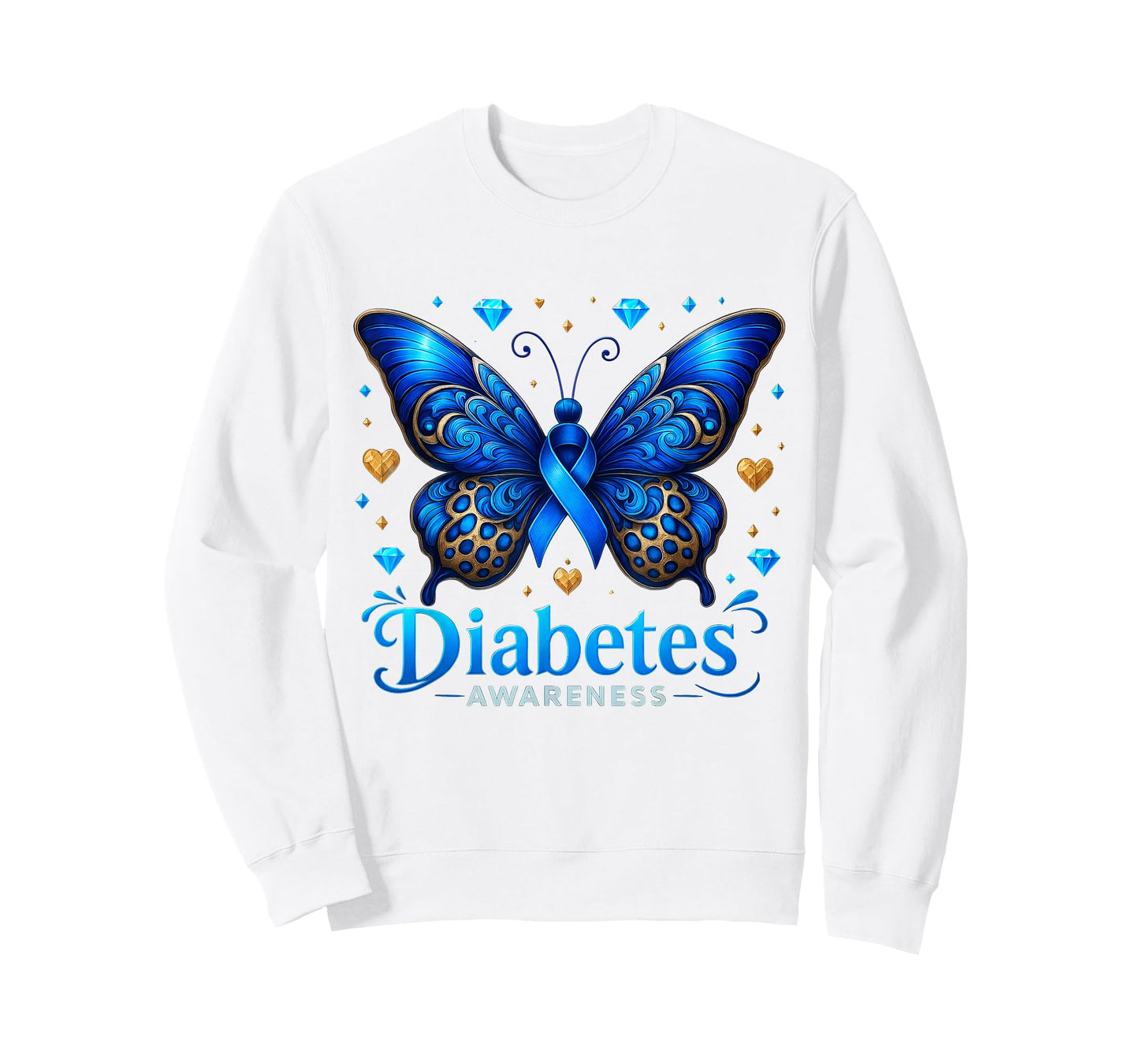 Diabetes Awareness Butterfly Diabetes Blue Ribbon T1D Womens T-Shirt