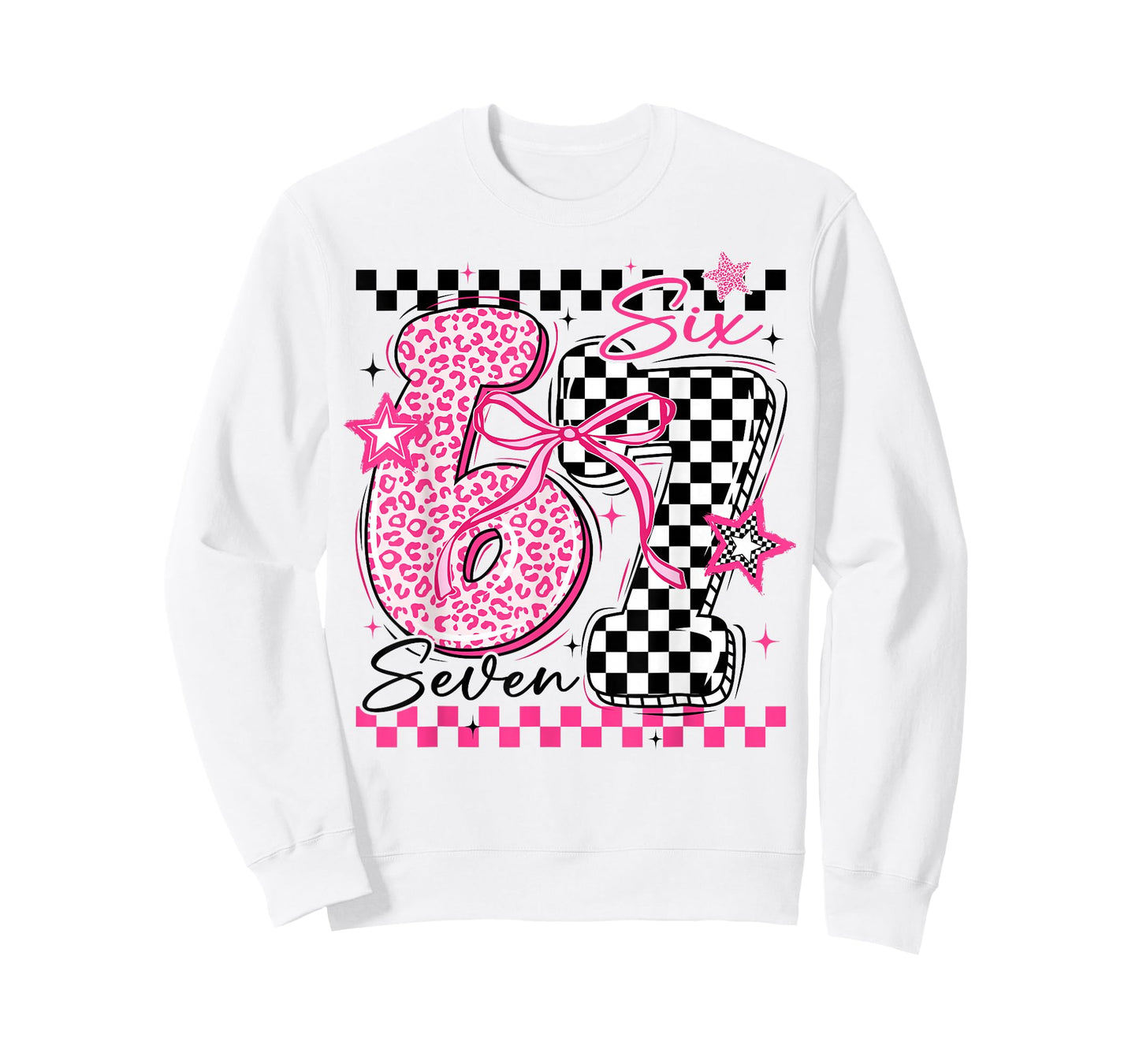67 Leopard Checkered Funny Six Seven Meme 6-7 Teachers Kids T-Shirt
