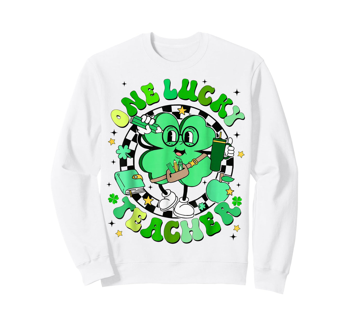 Groovy Shamrock One Lucky Teacher St Patricks Day T-Shirt