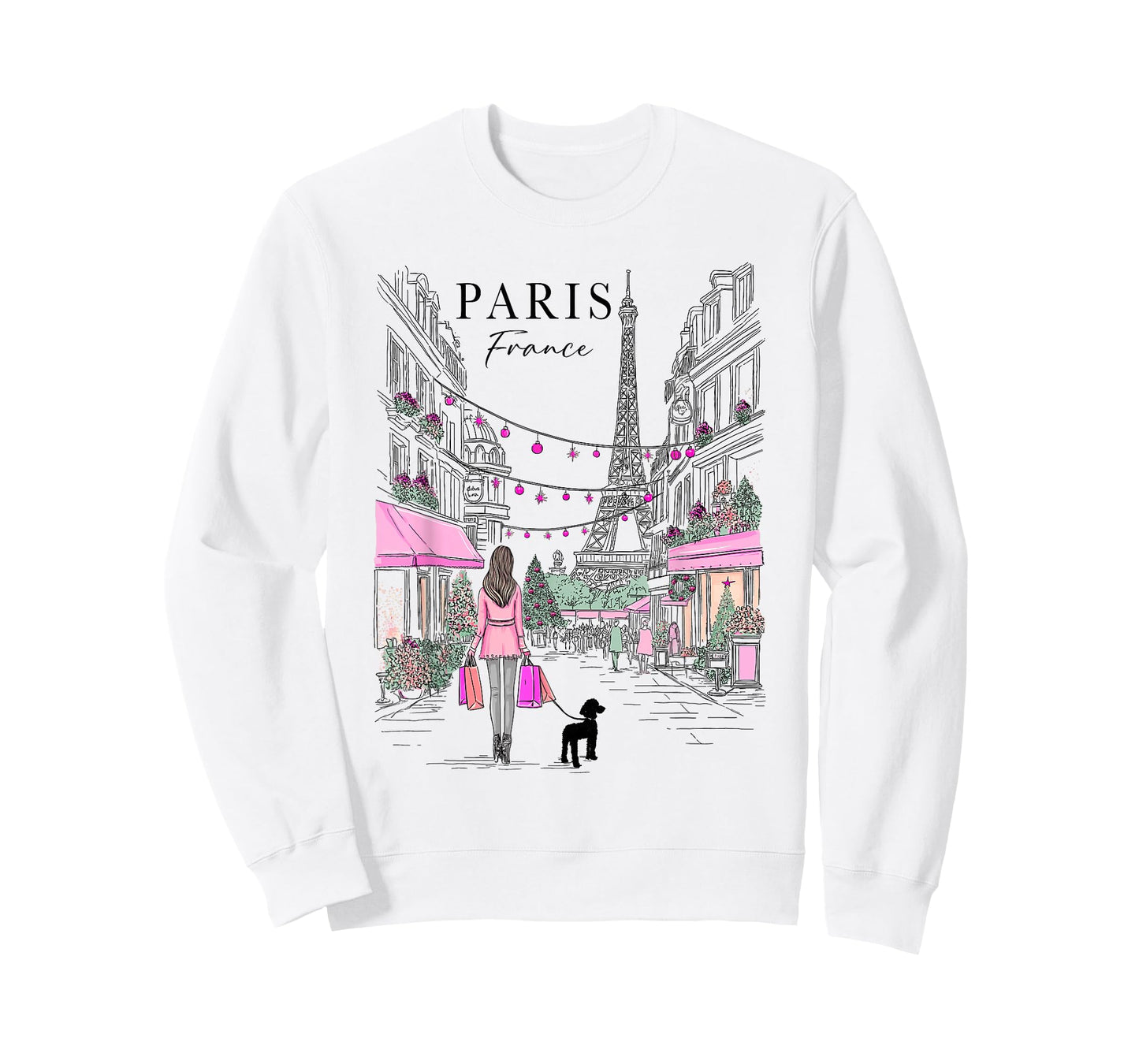 Christmas in Paris France Eiffel Tower French Girl Souvenir T-Shirt