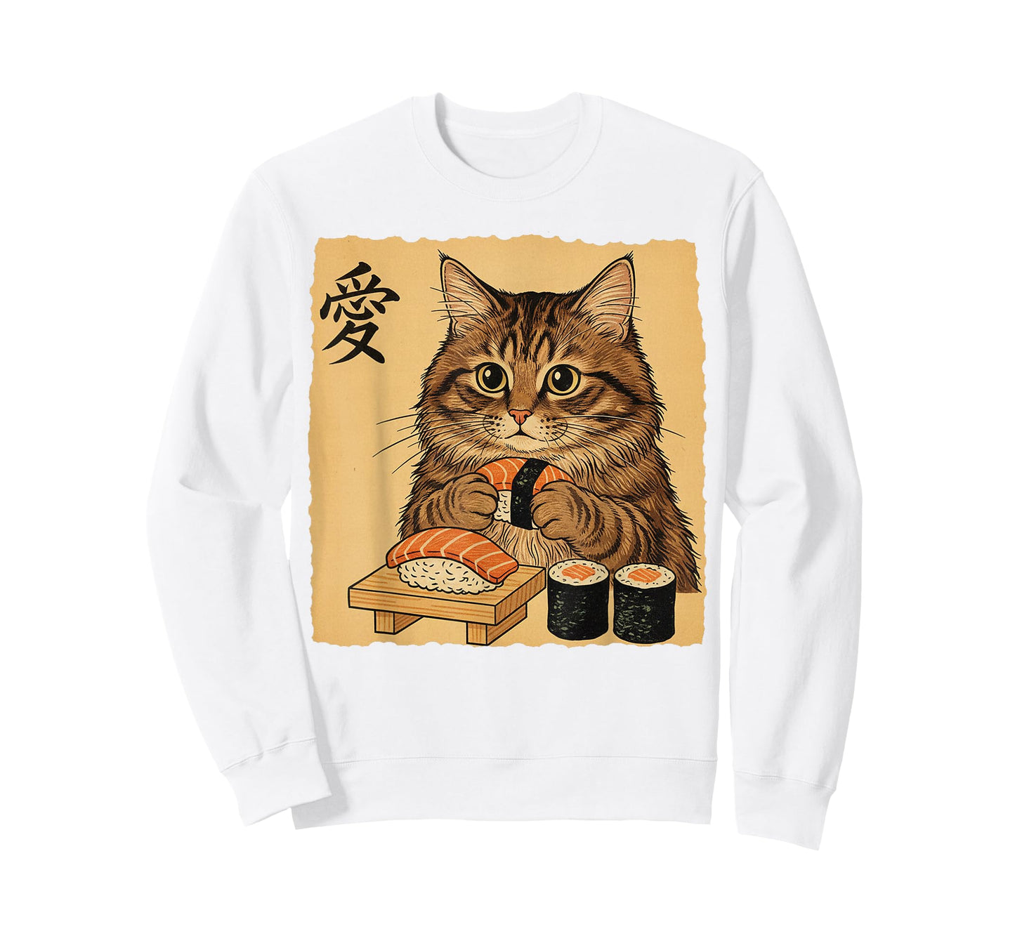 Cat Eating Sushi Funny Japanese Art Vintage Style Cat T-Shirt