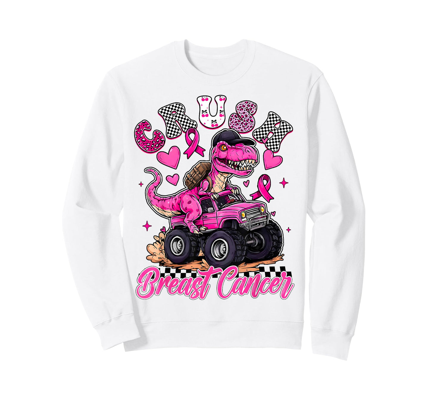 Crush Breast Cancer Dinosaur T Rex Monster Truck Boys Kids T-Shirt