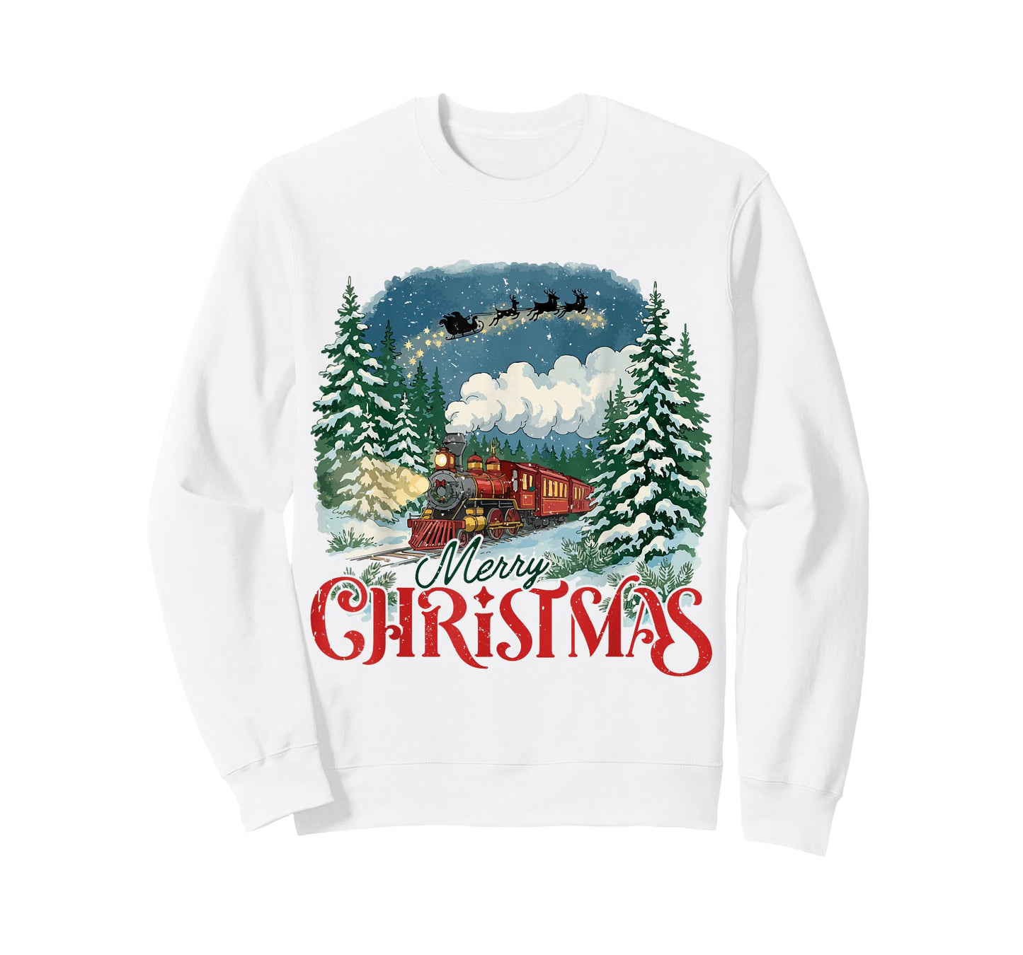 Merry Christmas Train to North Pole Xmas Santa’s Sleigh T-Shirt