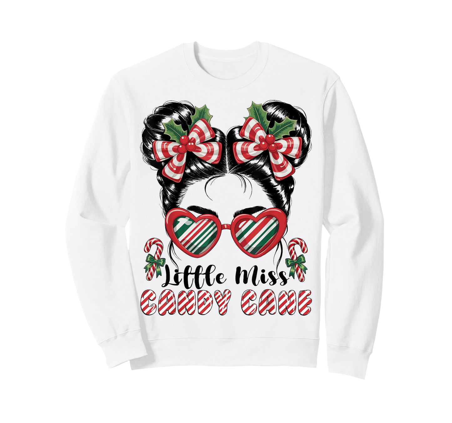 Messy Bun Little Miss Candy Cane Christmas Girls Toddlers T-Shirt