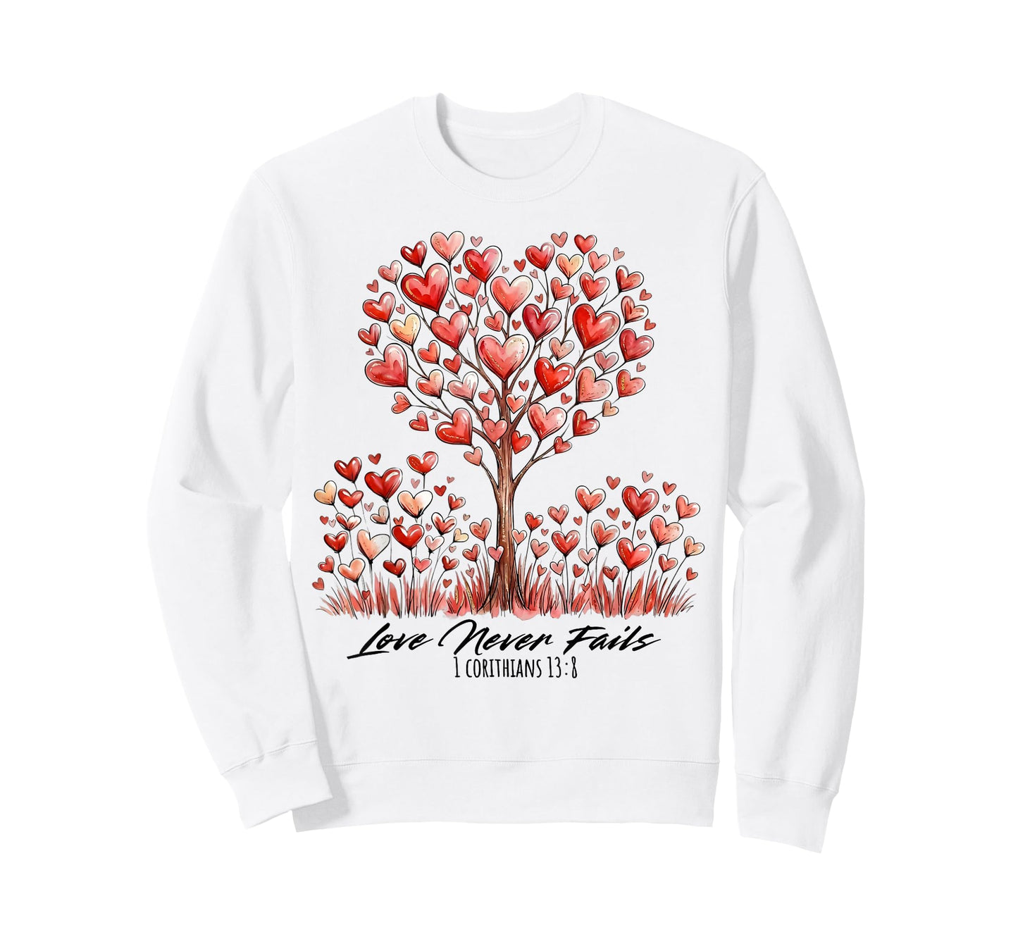 Love Never Fails 1 Corinthians 13:8 Heart Tree T-Shirt