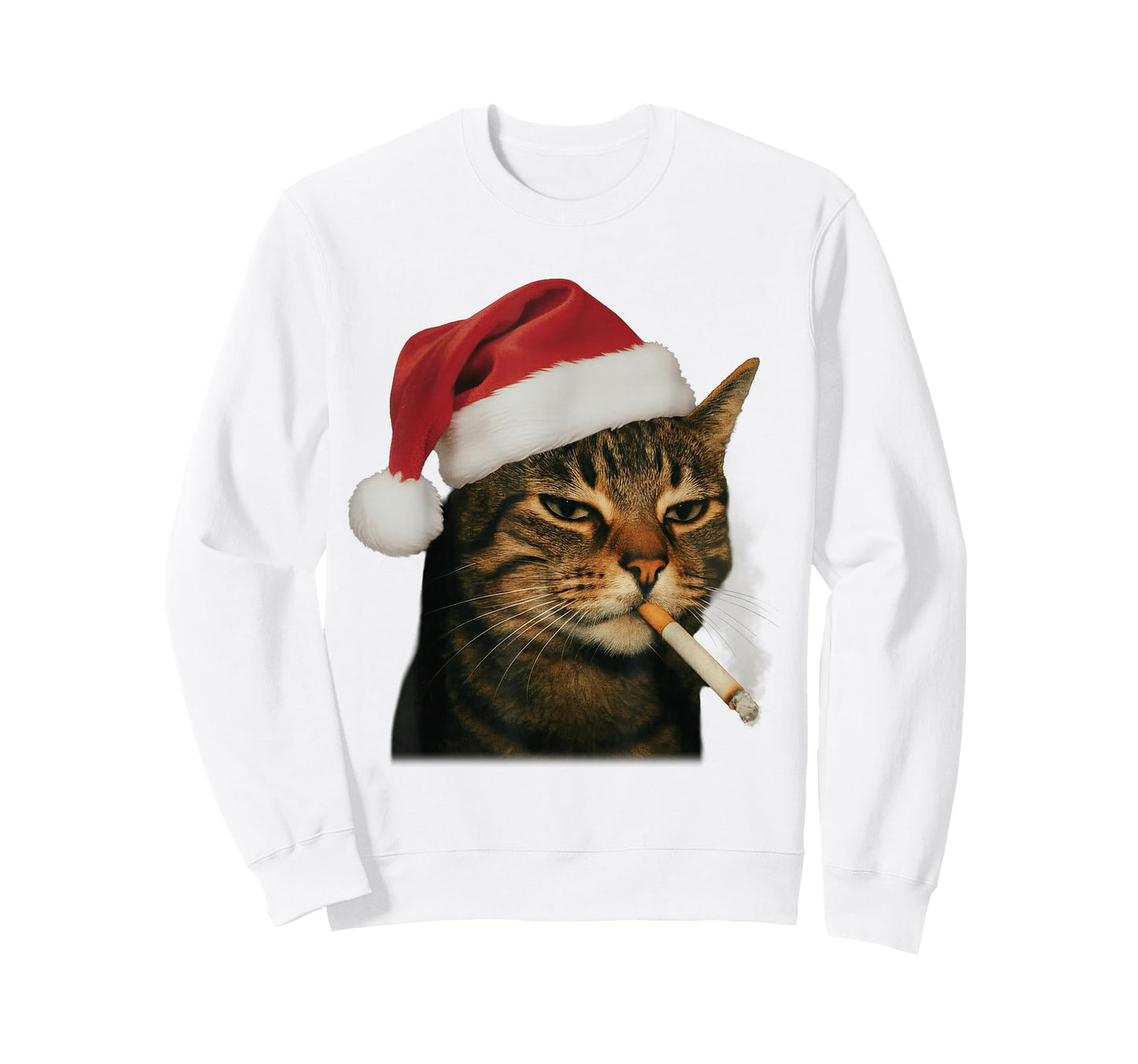 Smoking Cat Cigarette Christmas Santa Hat Cat Meme Men Women T-Shirt