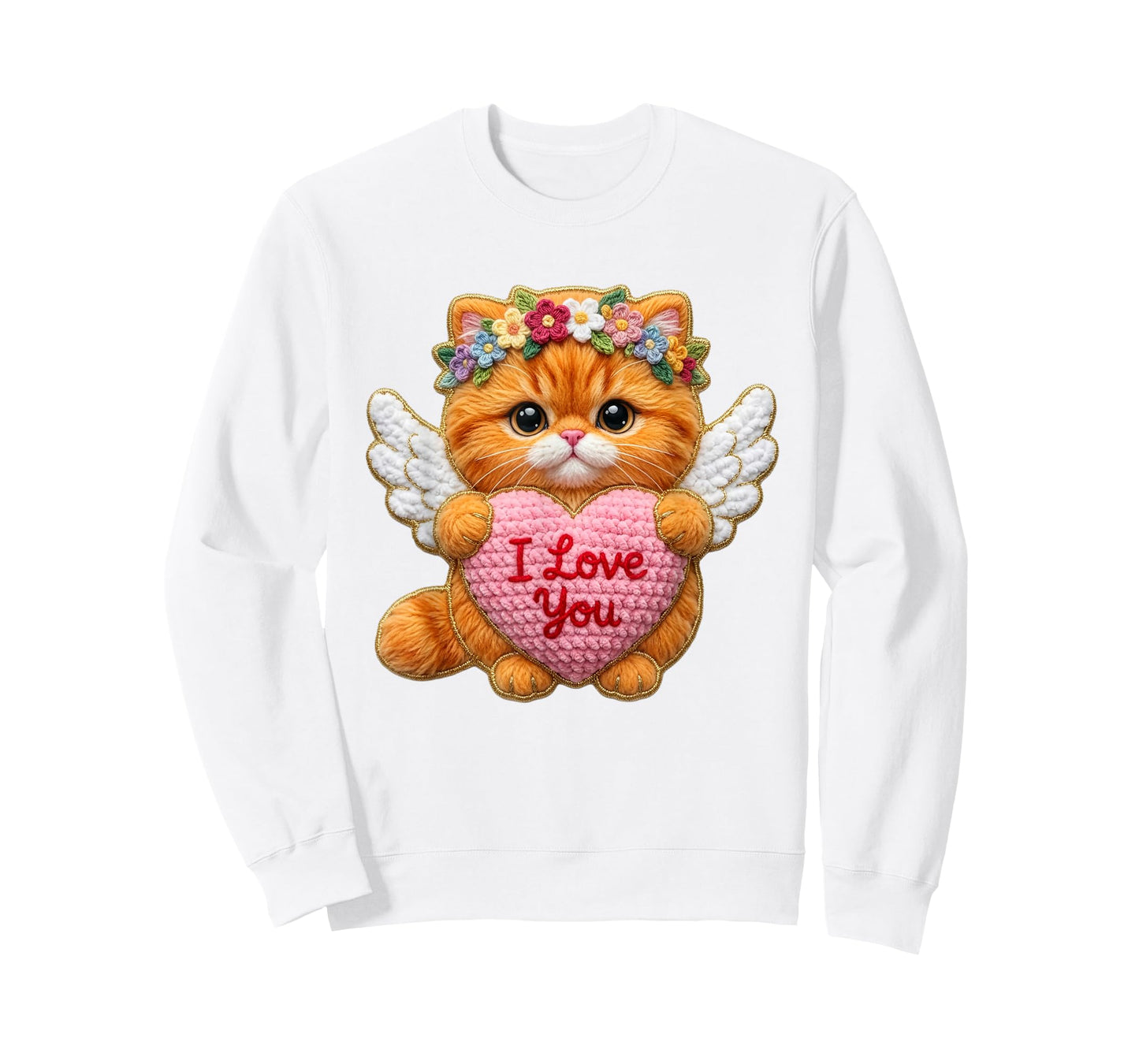 Valentine Cat Heart Design Cute Yarn-Look Angel Kitten Art T-Shirt