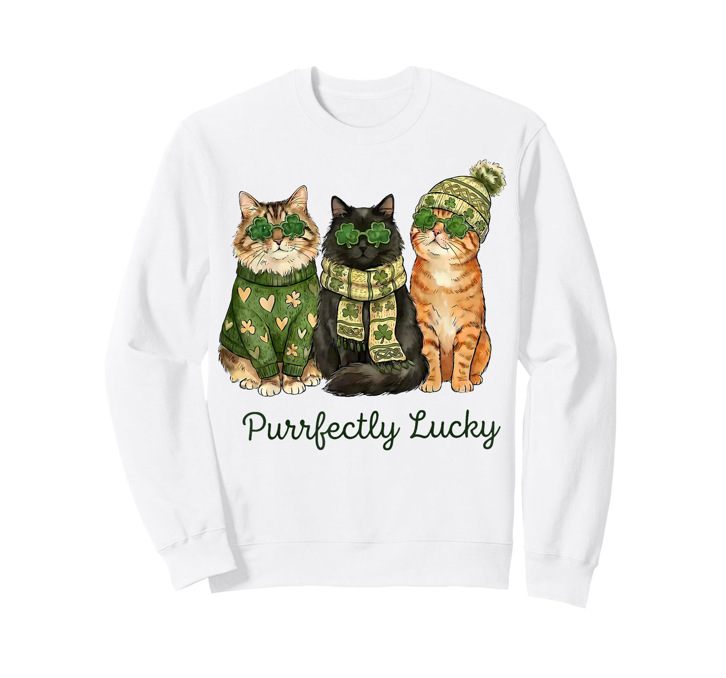 Purrfectly Lucky Cat St Patricks Day Shamrock Irish Clover T-Shirt