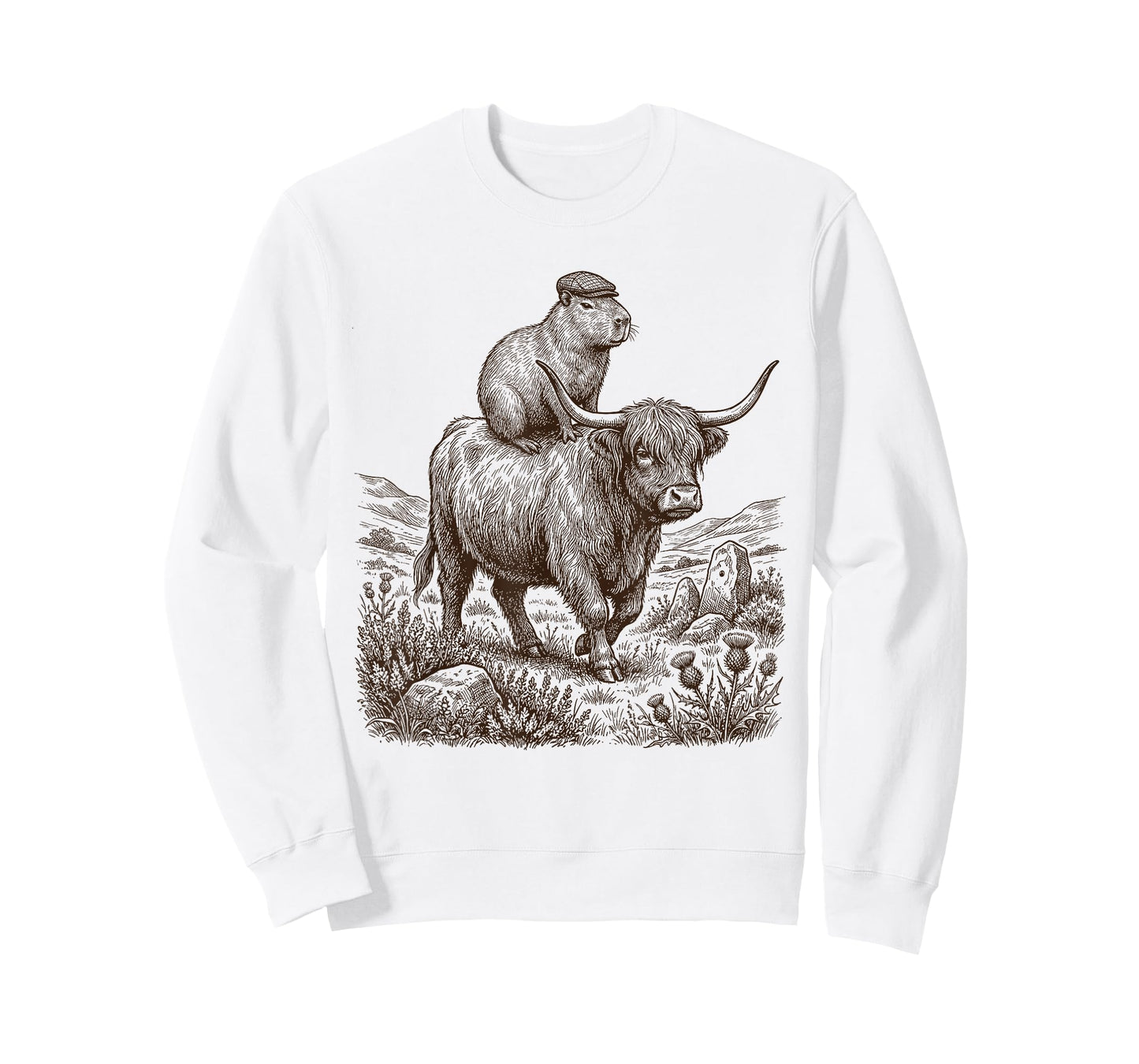 Funny Vintage Capybara Riding Highland Cow Lover T-Shirt