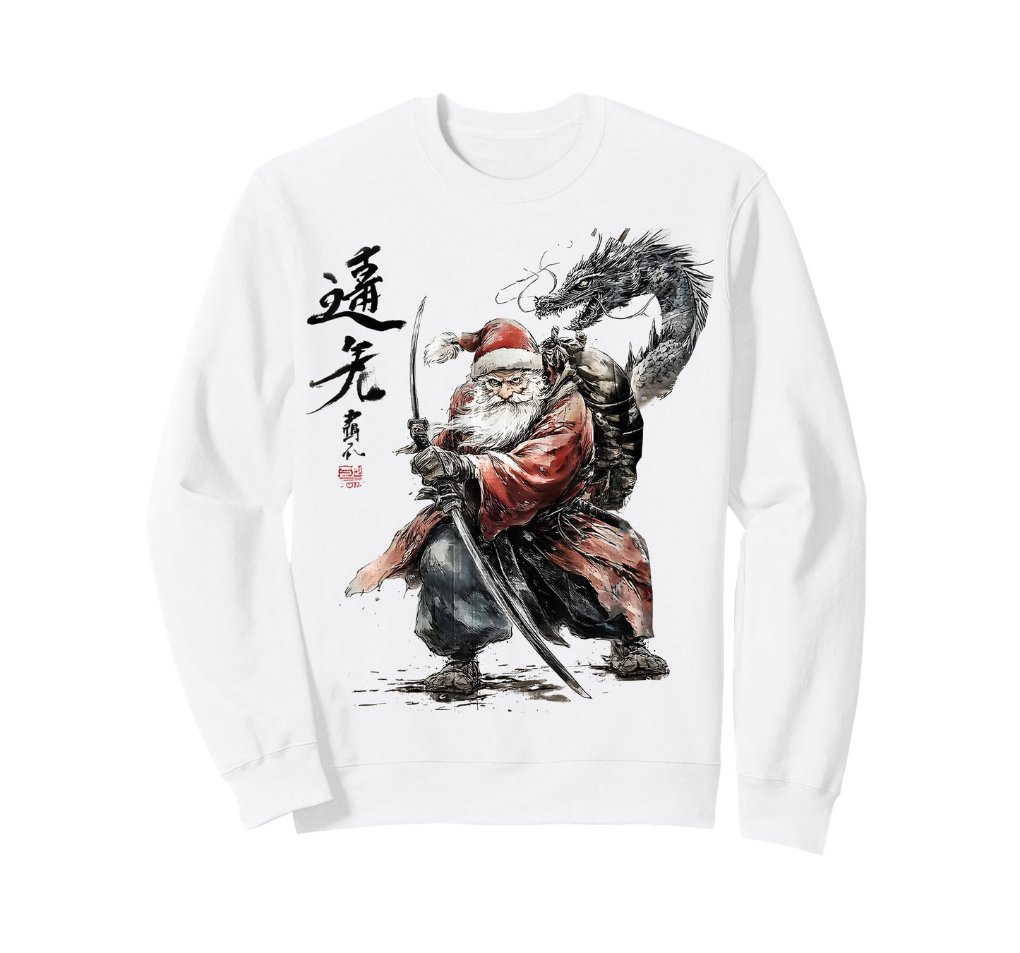 Men's Fighting Dragon and Santa Claus Art Print T-Shirt