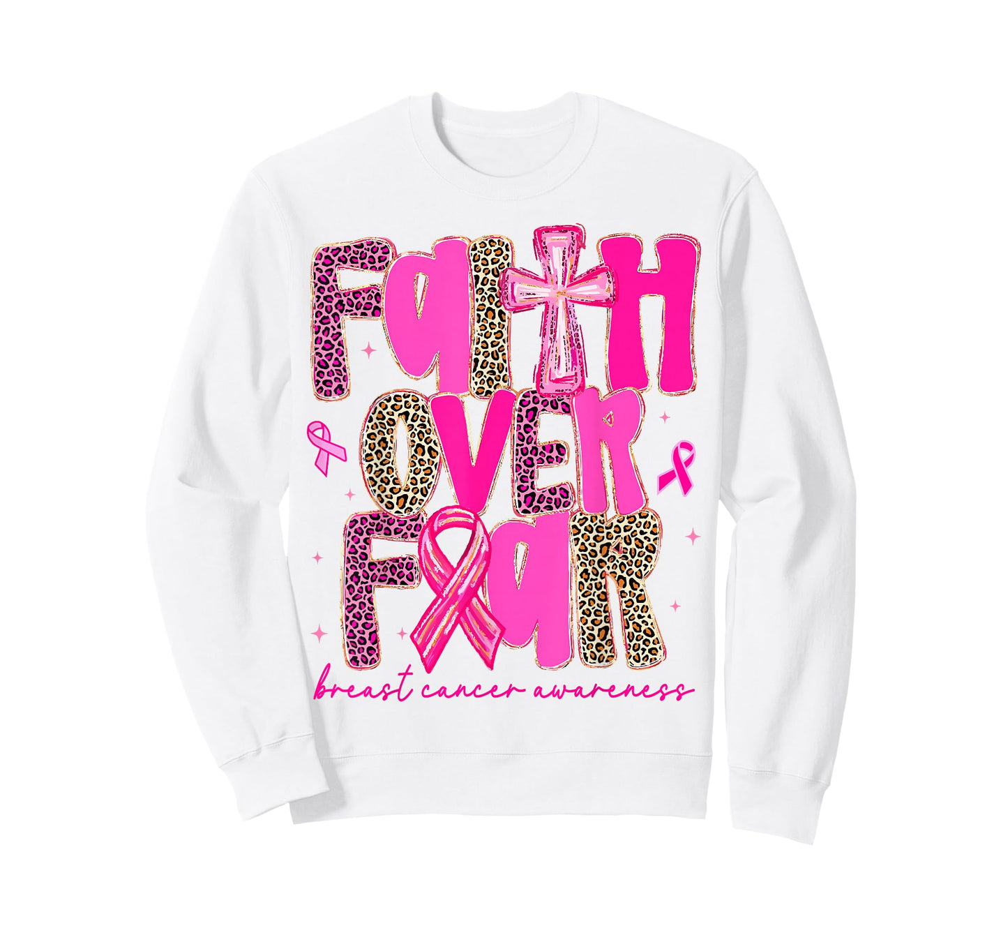 Preppy Faith Over Fear Breast Cancer Awareness Pink Ribbon T-Shirt