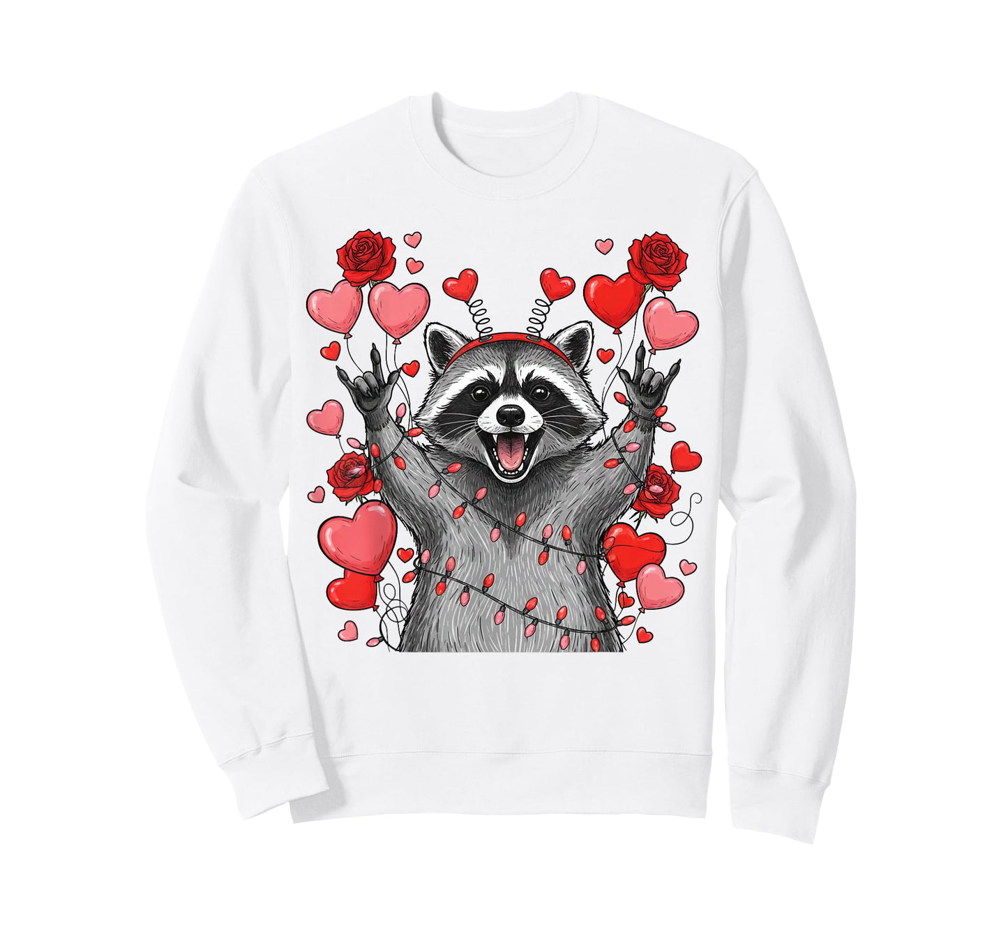 Rock On Hand Sign Racoon Meme Funny Valentines T-Shirt