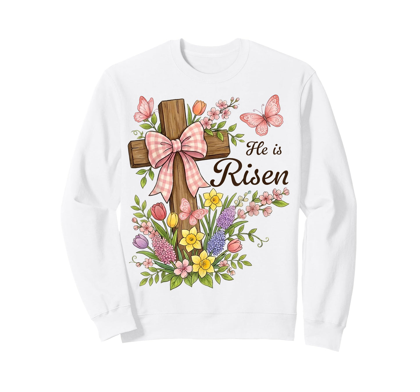 Christian- He is Risen Floral Cross Religious Easter T-Shirt