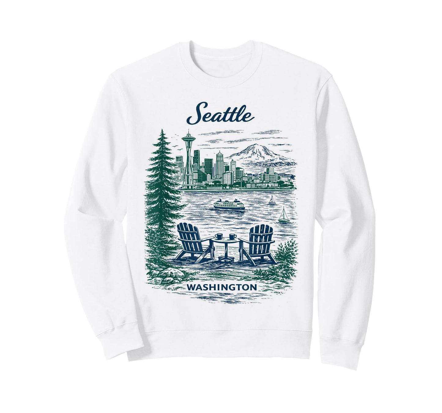 Seattle Vintage Travel Scenic Illustration T-Shirt