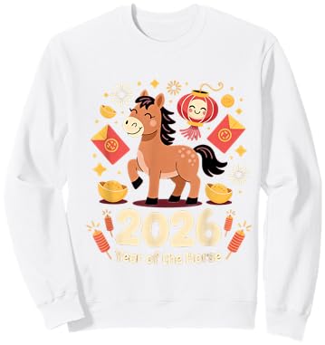 Year of The Fire Horse 2026 Festive Chinese Lunar New Year Sweatshirt - Sweatshirt | White