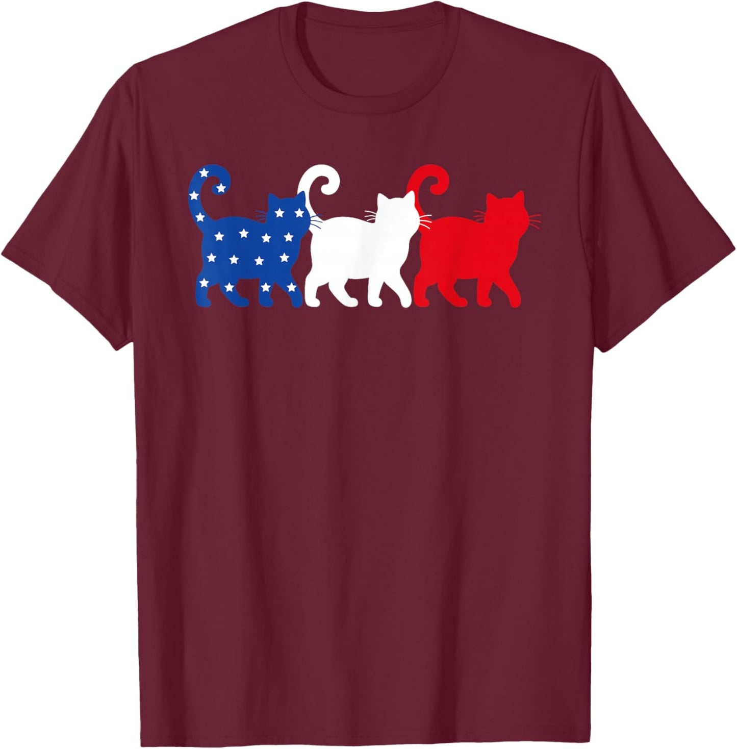 USA Flag Cats 4th of July Men Women Kids Funny Patriotic T-Shirt - T-Shirt | Maroon