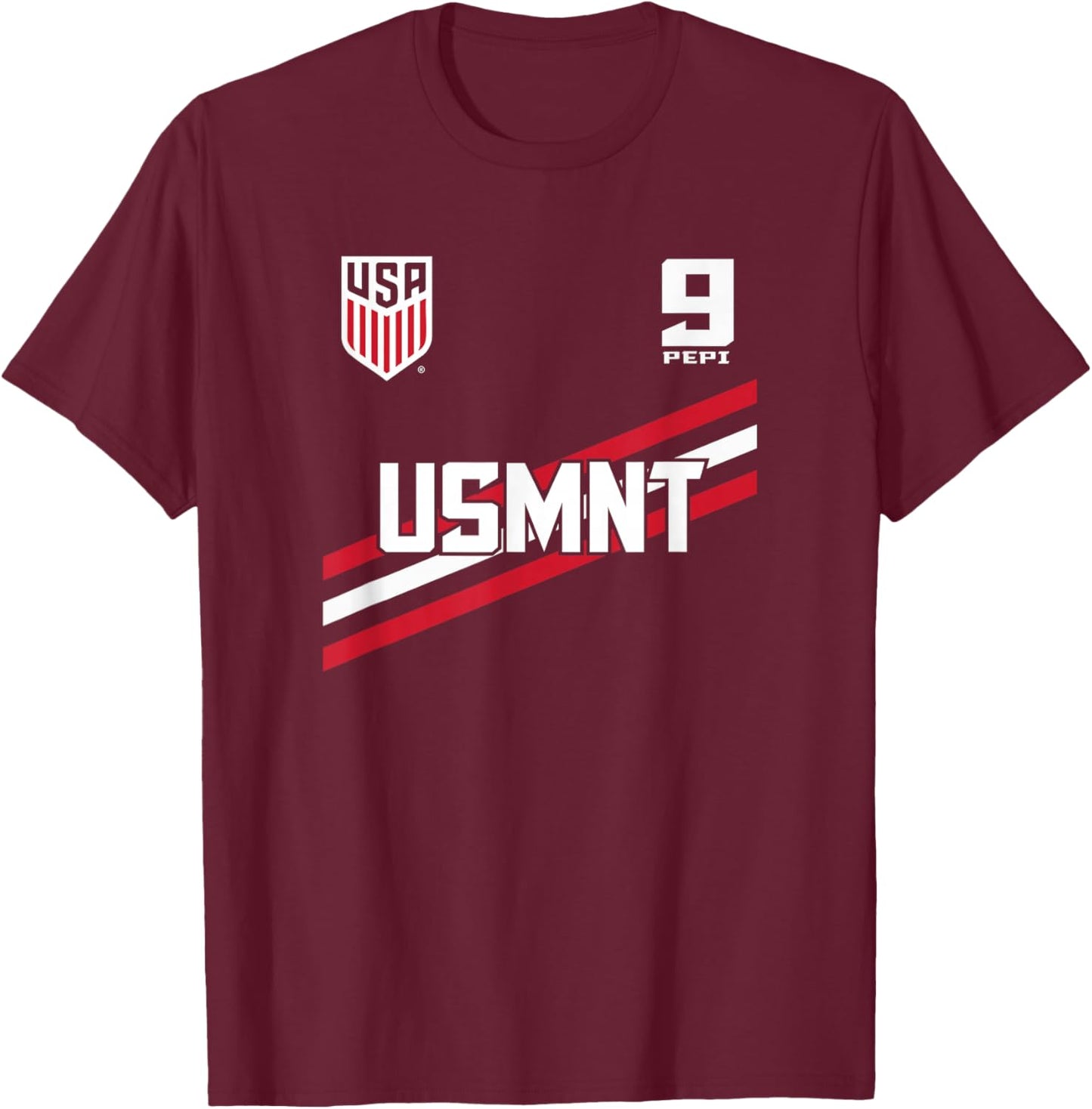 Ricardo Pepi 9 Navy USMNT Officially Licensed T-Shirt - T-Shirt | Maroon