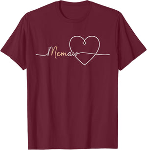 Grandparent Memaw Heart Script Memaw Mother's Day Classic T-Shirt - T-Shirt | Maroon