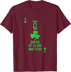 Queen of Clubs and Pubs. Playing Card T Queen of Clubs White T-Shirt - T-Shirt | Maroon