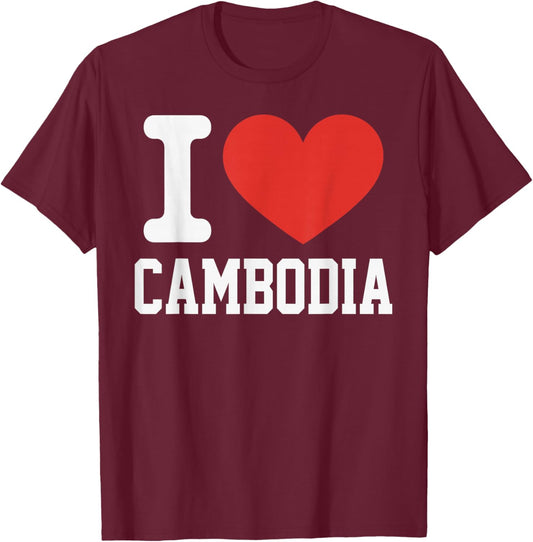I Love Cambodia Heart Souvenir Lovers Pride Travel T-Shirt - T-Shirt | Maroon