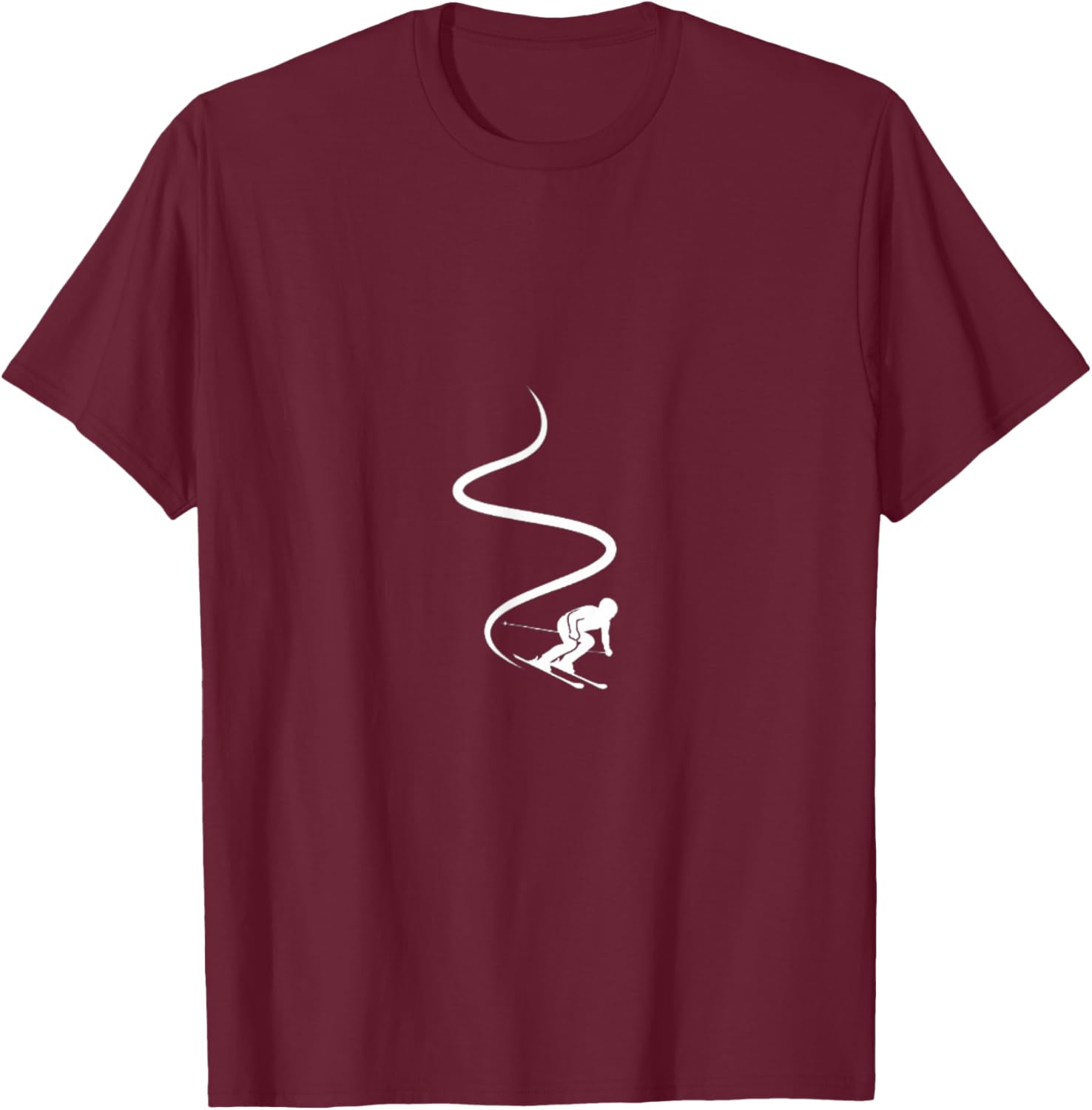 Skier with Tracks in deep Powder Snow T-Shirt - T-Shirt | Maroon