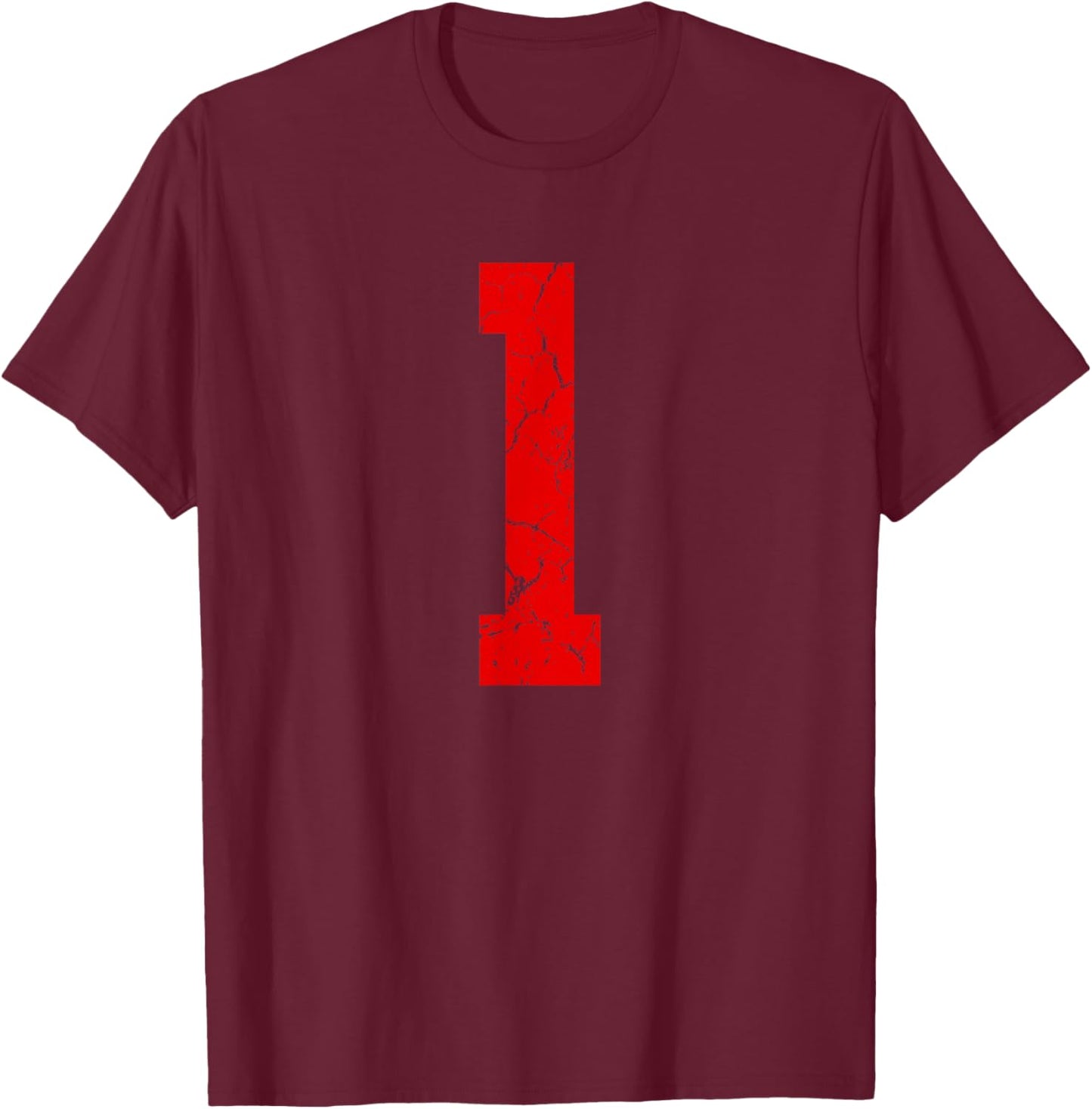 Distressed Red Number 1 Jersey Player Uniform #1 T-Shirt - T-Shirt | Maroon