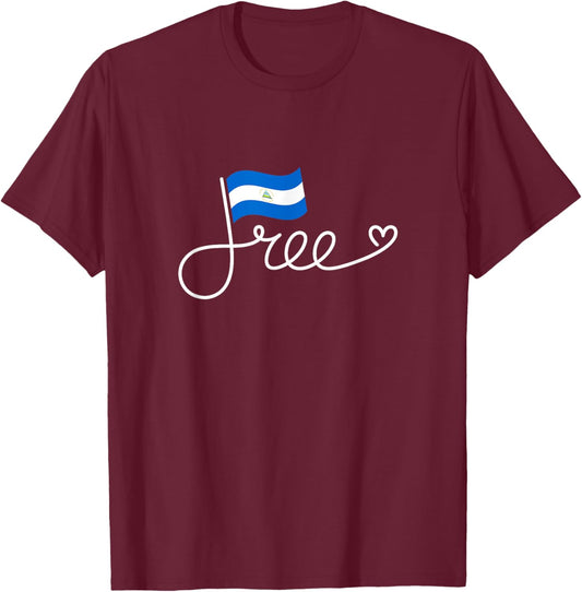 Free Nicaragua Flag - Nicaraguan Freedom Word Art T-Shirt - T-Shirt | Maroon