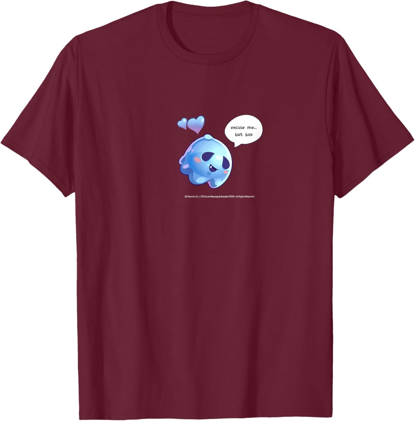 [2025 Halloween] Ragnarok Blue Poring with Heart T-Shirt - T-Shirt | Maroon