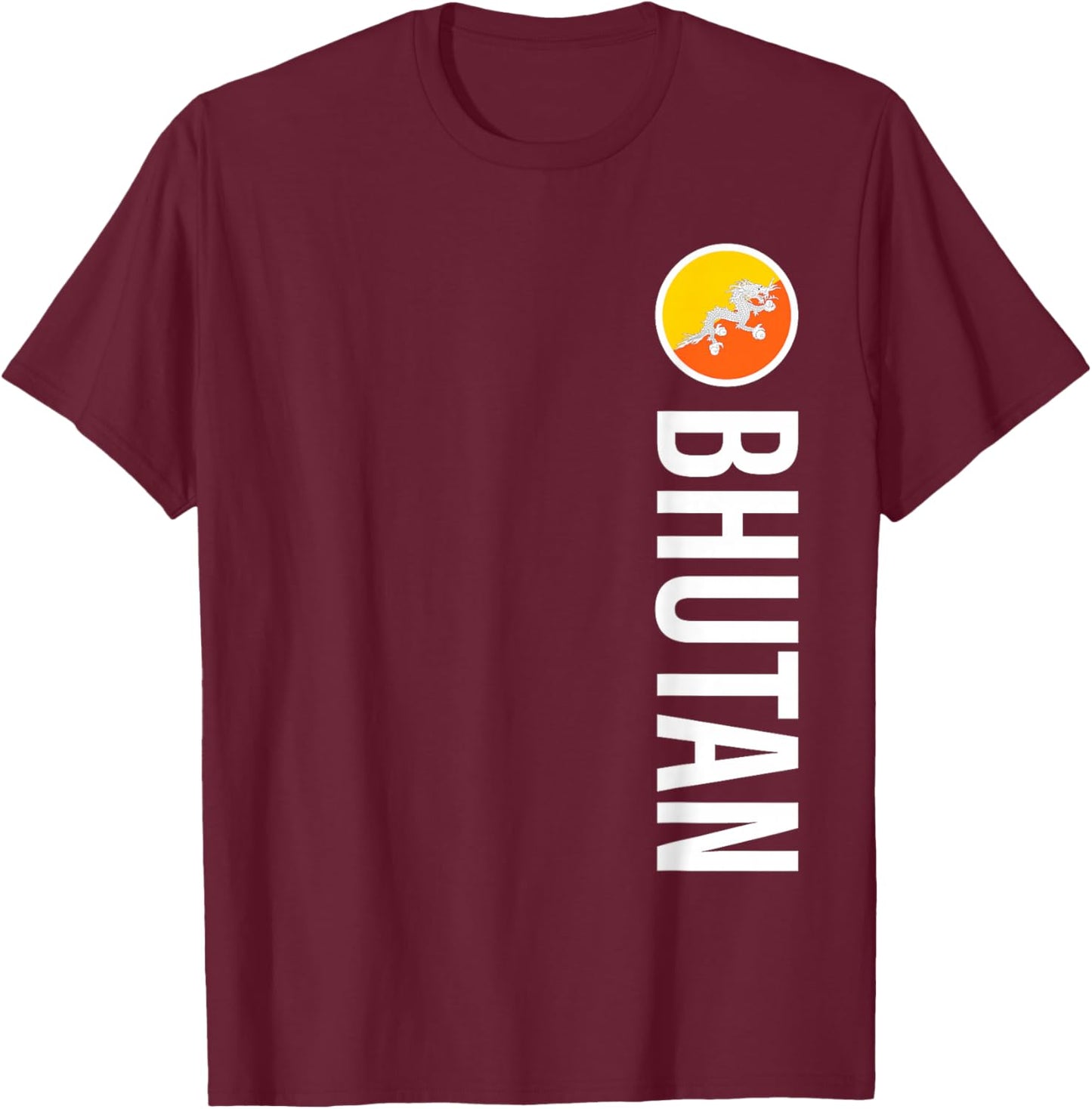 Bhutan Flag Vertical T-Shirt - T-Shirt | Maroon