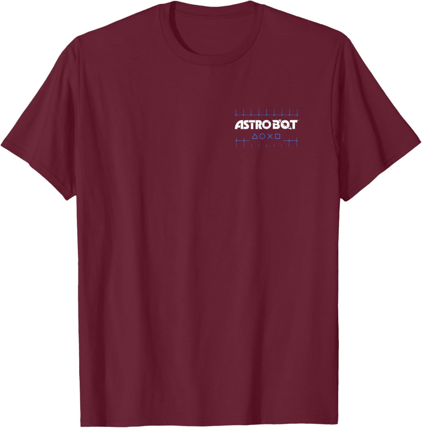 Astro Bot Front and Back Action Poses Chart Video Game T-Shirt - T-Shirt | Maroon