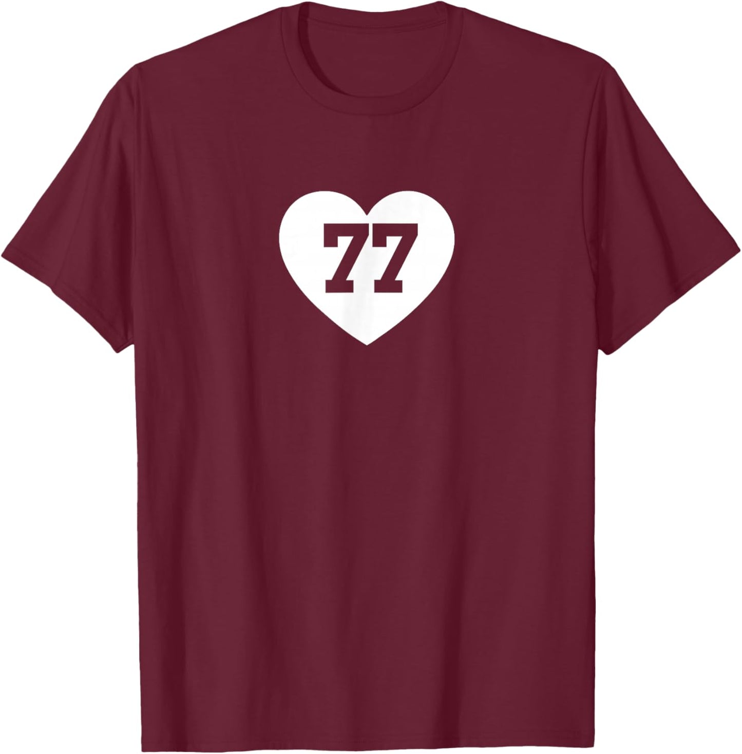 I Love Jersey Number 77 Heart Sports Fan T-Shirt - T-Shirt | Maroon
