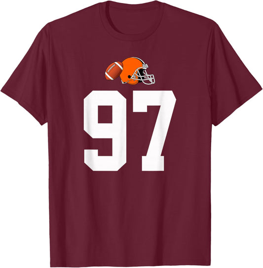 American Football Helmet Style Vintage Number 97 T-Shirt - T-Shirt | Maroon