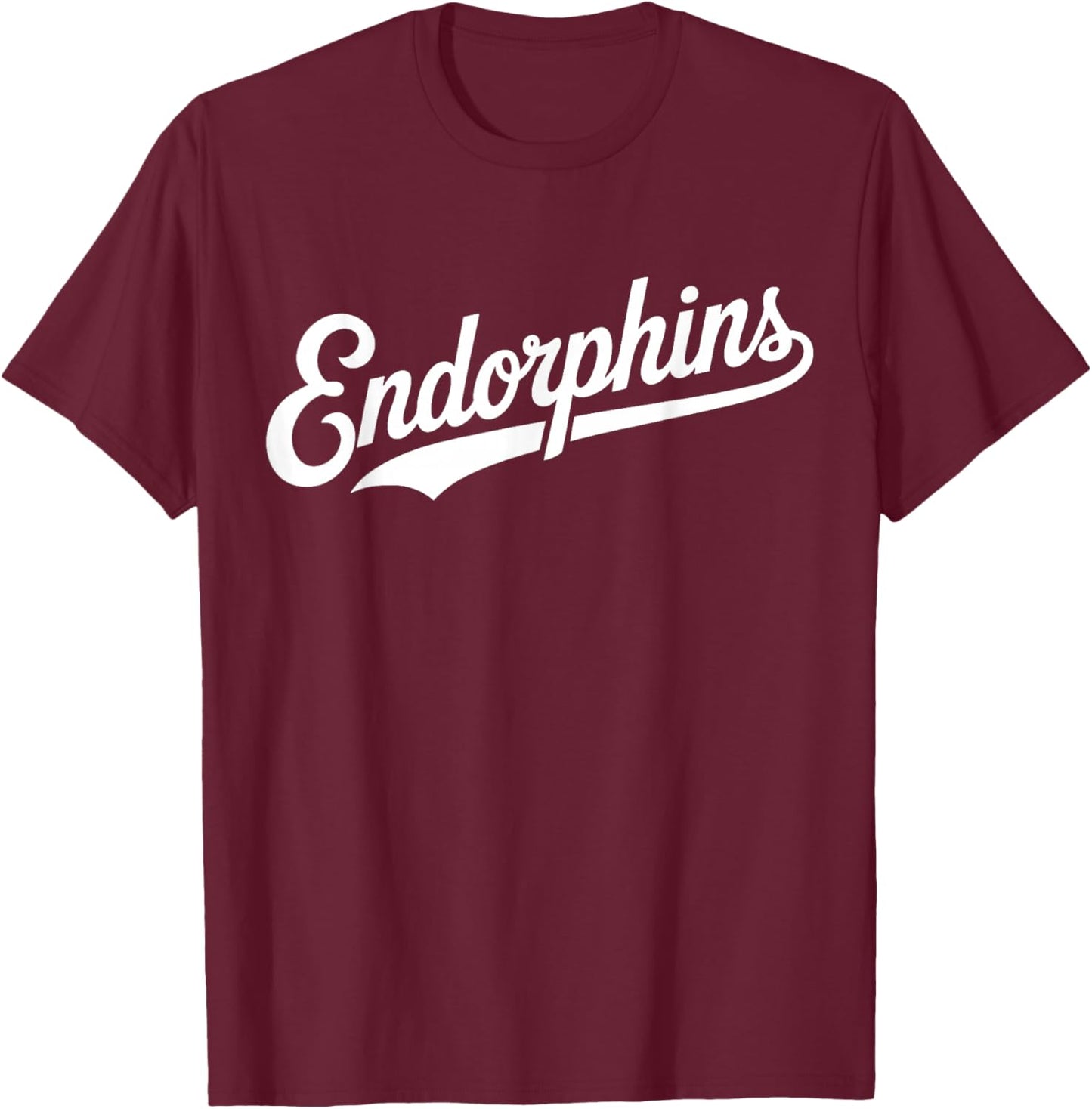 The Word Endorphins | Swoosh Script Retro Baseball Aesthetic T-Shirt - T-Shirt | Maroon