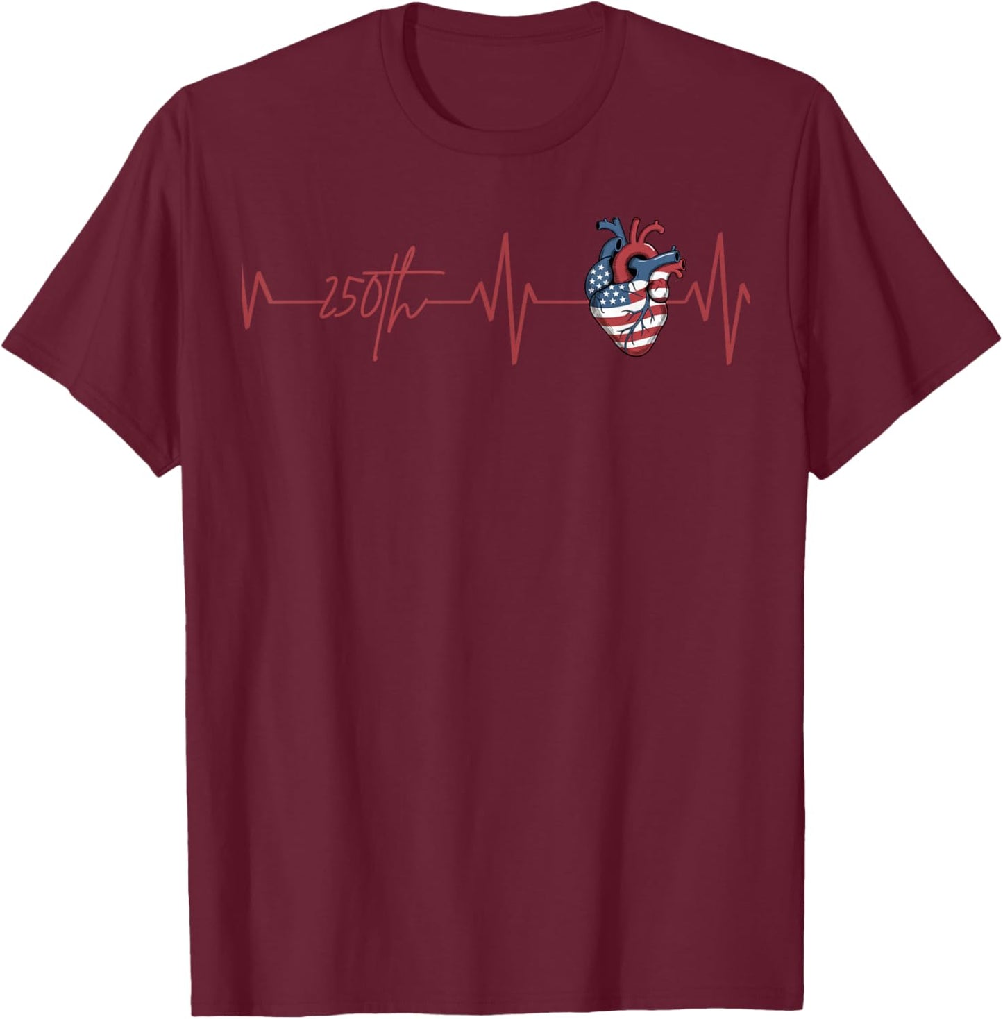 Heartbeat 250th Celebration American Flag Design T-Shirt - T-Shirt | Maroon