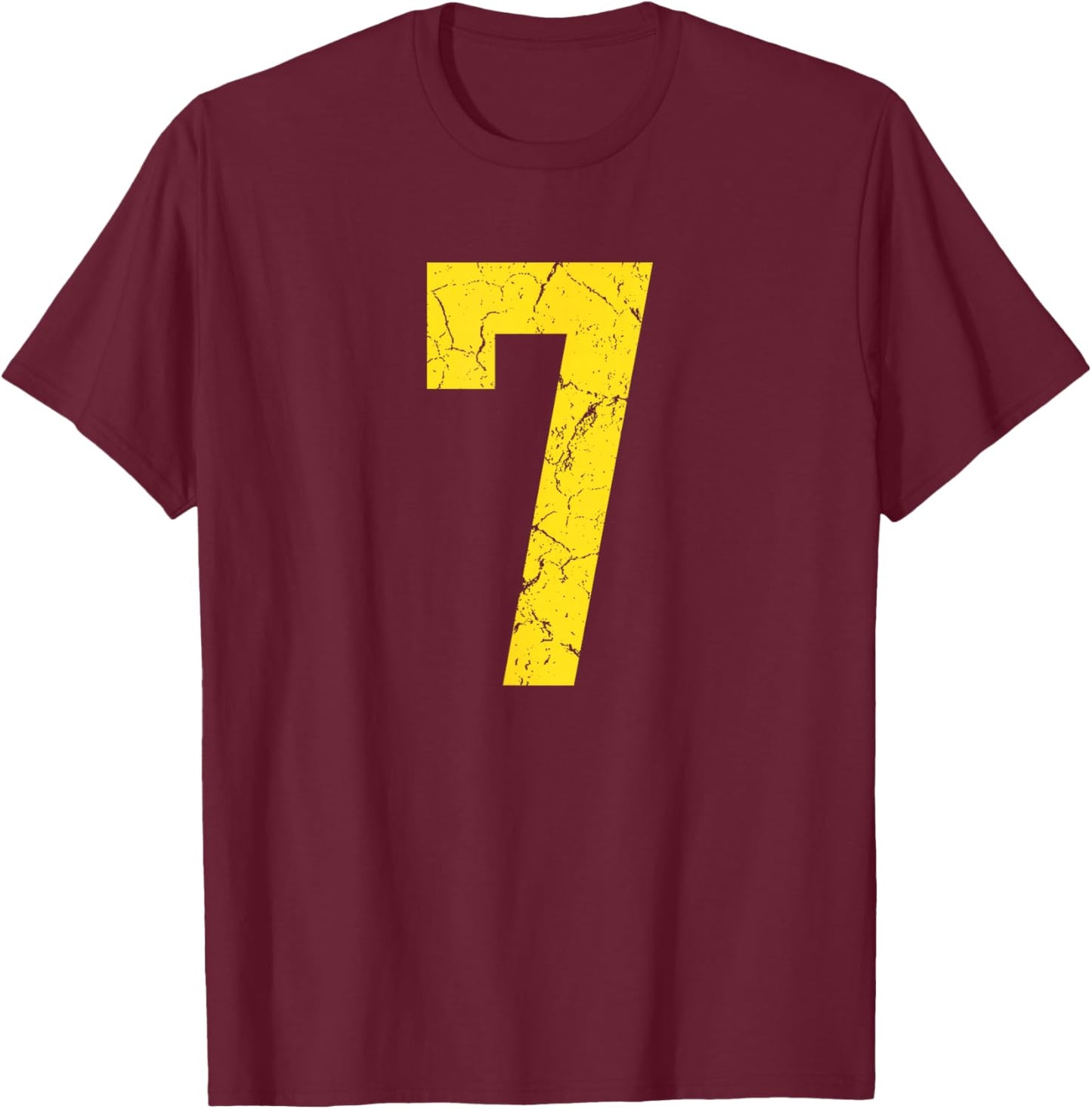 Distressed Bright Gold Number 7 Jersey Player Uniform #7 T-Shirt - T-Shirt | Maroon
