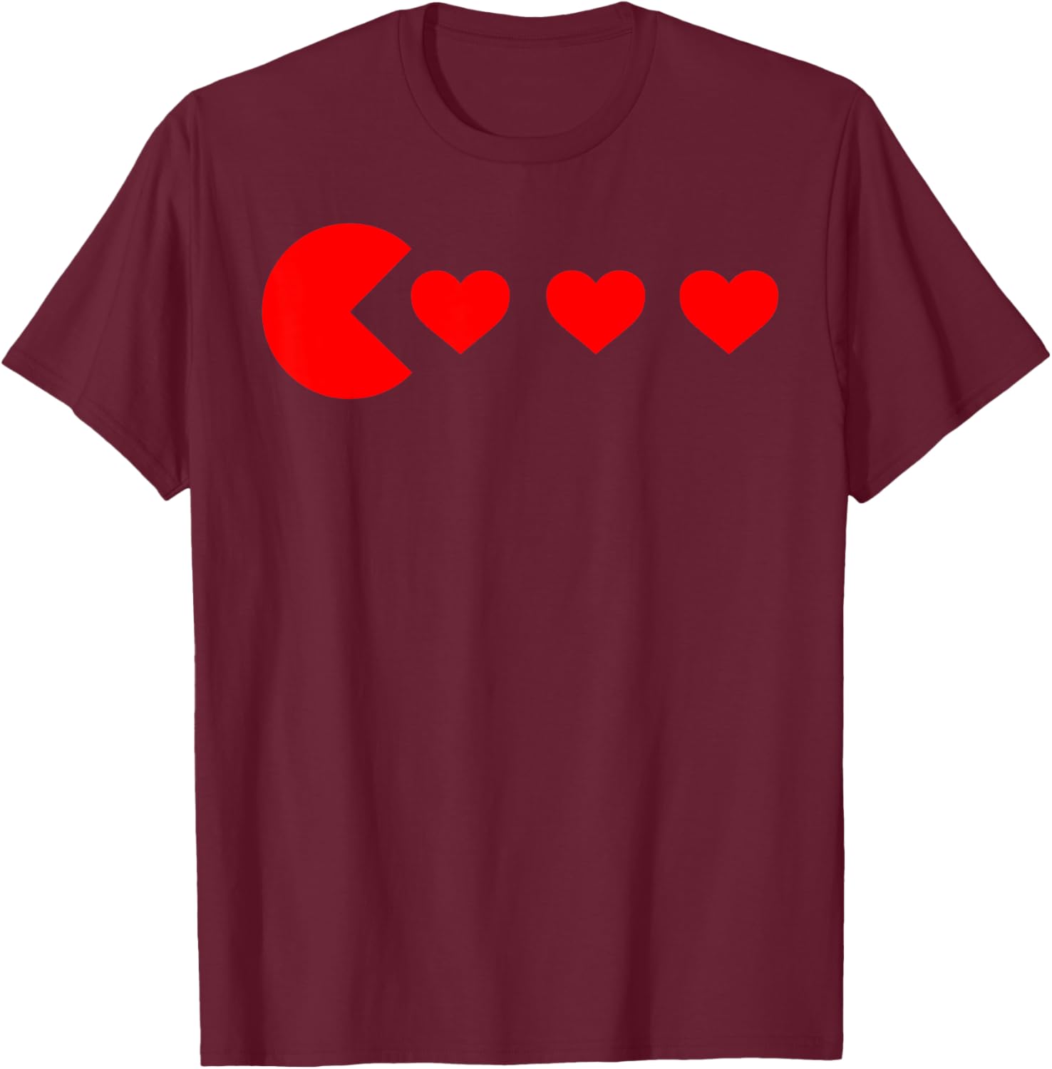 Valentines Day Retro Game Eating Red Hearts Gaming Matching T-Shirt - T-Shirt | Maroon