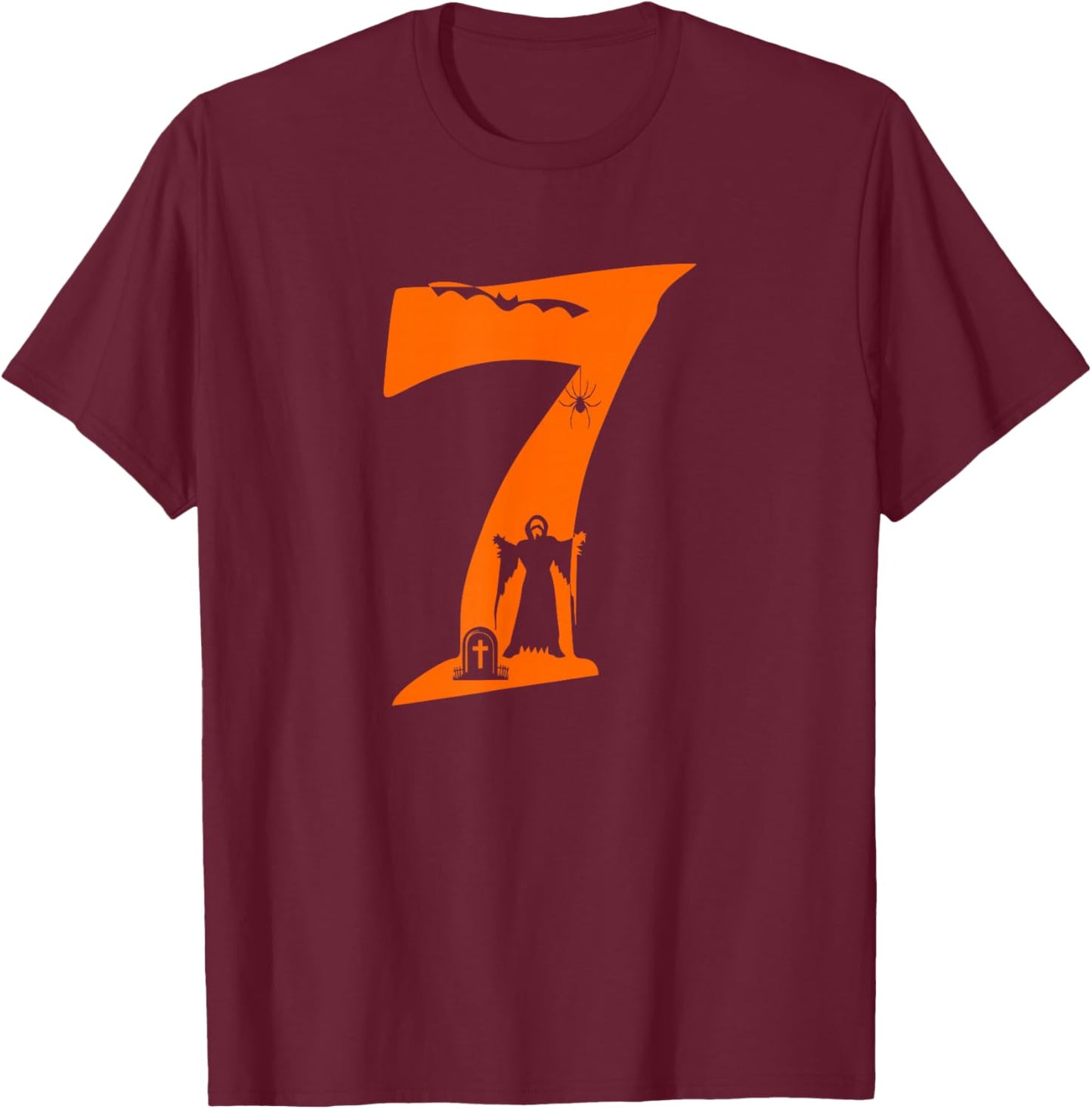 Number 7 Funny Meme Saying 6 7 Six Seven Scary Halloween Boy T-Shirt - T-Shirt | Maroon