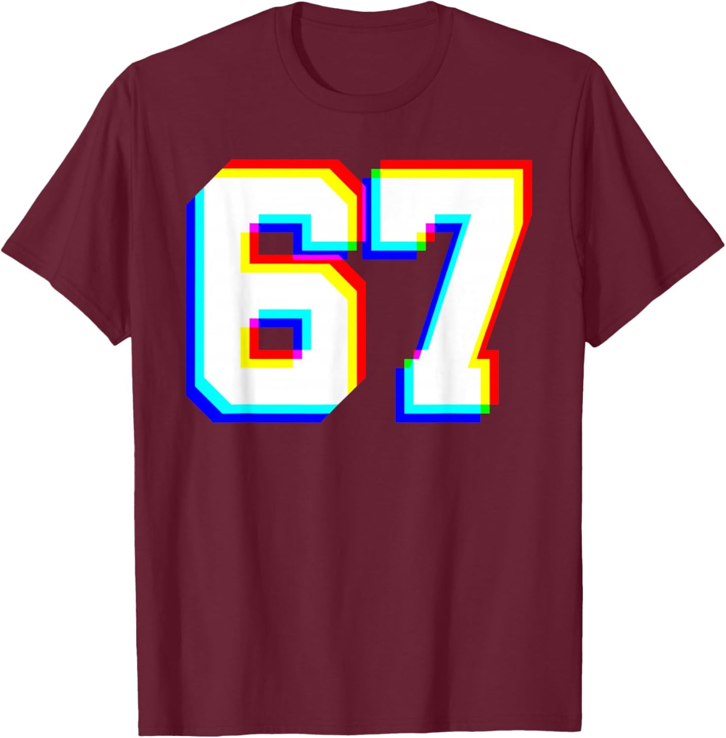 67 Glitch Optical Illusion Six Seven Varsity 6 7 Meme T-Shirt - T-Shirt | Maroon
