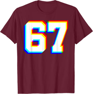 67 Glitch Optical Illusion Six Seven Varsity 6 7 Meme T-Shirt - T-Shirt | Maroon