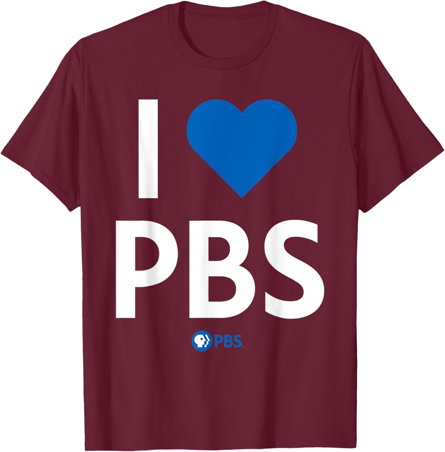 PBS I Heart PBS Support Public Broadcasting Modern Type T-Shirt - T-Shirt | Maroon