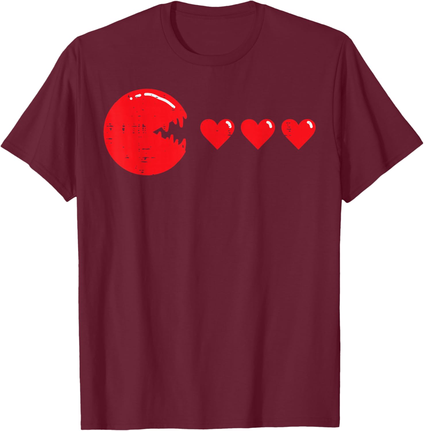 Valentines Day Video Game Eating Hearts Gamer Men Boys Kids T-Shirt - T-Shirt | Maroon