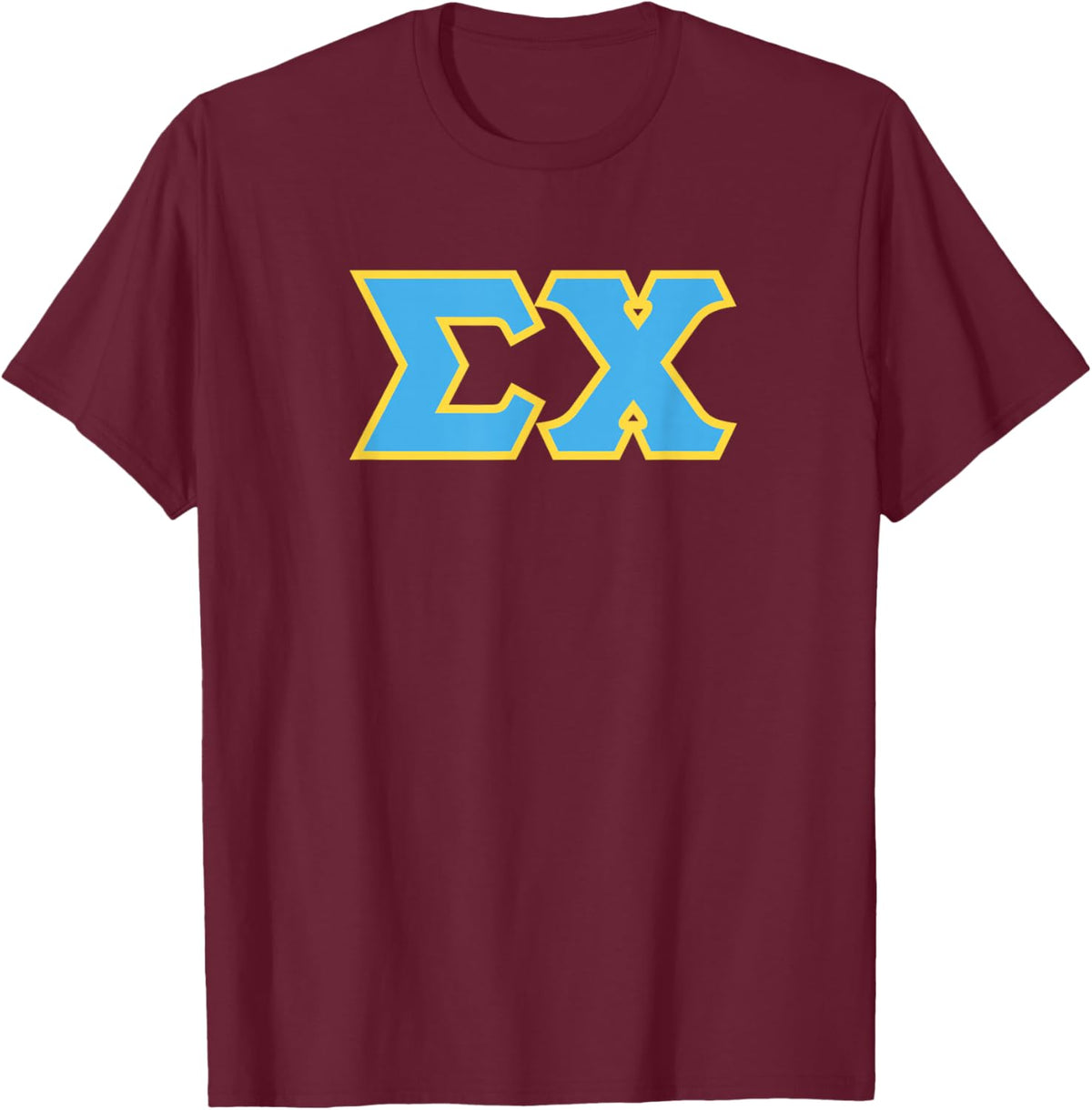 Licensed Sigma Chi Blue and Gold Lettered T-Shirt - T-Shirt | Maroon