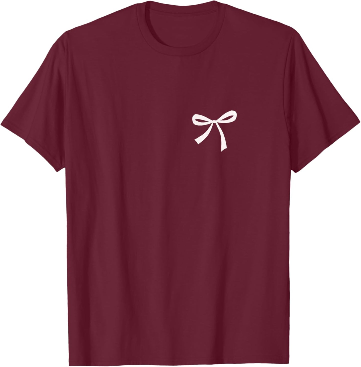 Cute Minimalist Bow Knot Graphic Women Girl Casual Ribbon T-Shirt - T-Shirt | Maroon