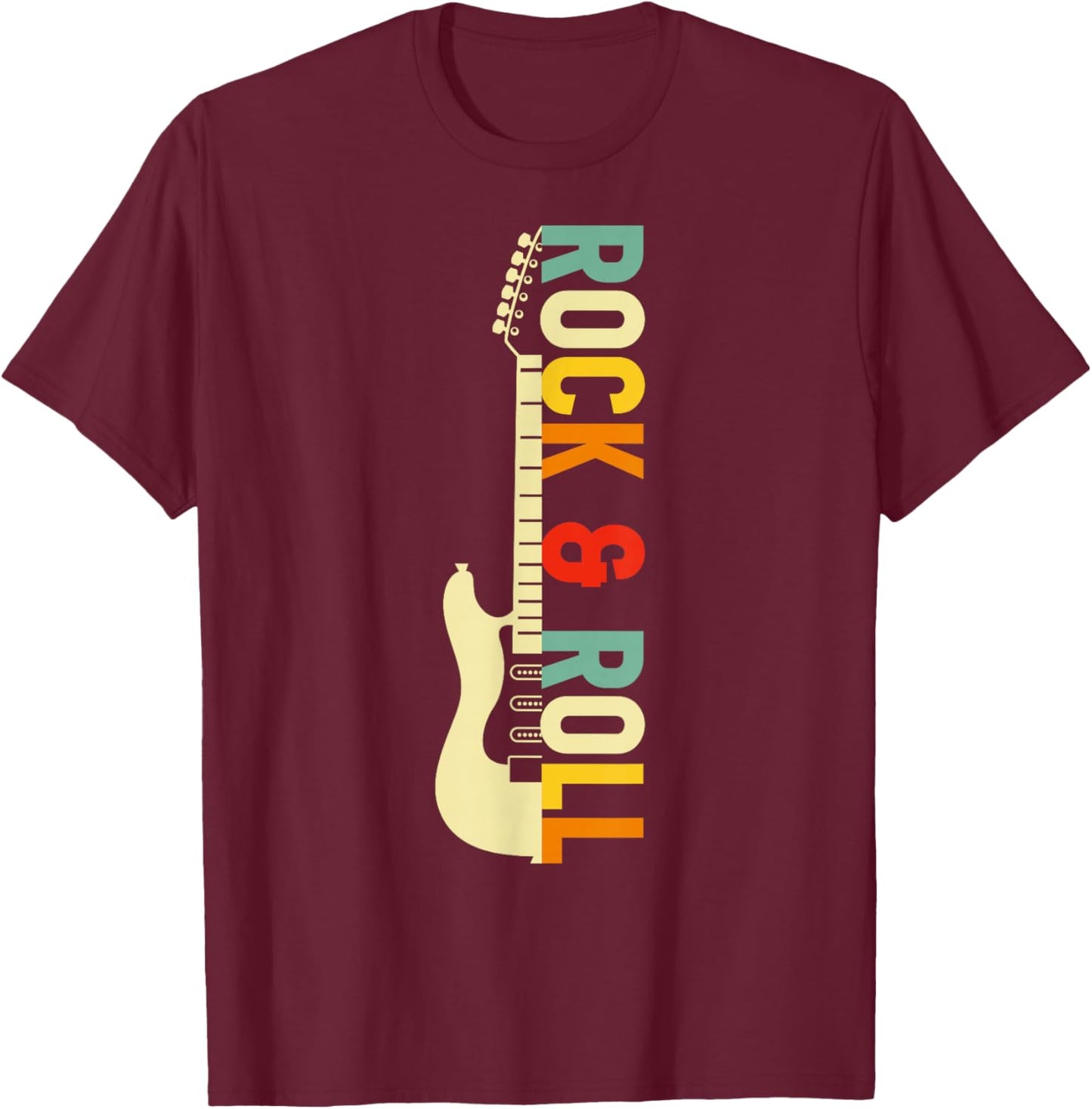 Vintage Retro Style Playing Music Guitar Forever Rock N Roll T-Shirt - T-Shirt | Maroon