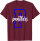 Panthers Letter Blue Panther Pride School Spirit Game Day T-Shirt - T-Shirt | Maroon