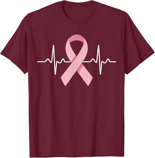 Pink Ribbon Heartbeat – Breast Cancer Awareness Pink Ribbon T-Shirt - T-Shirt | Maroon